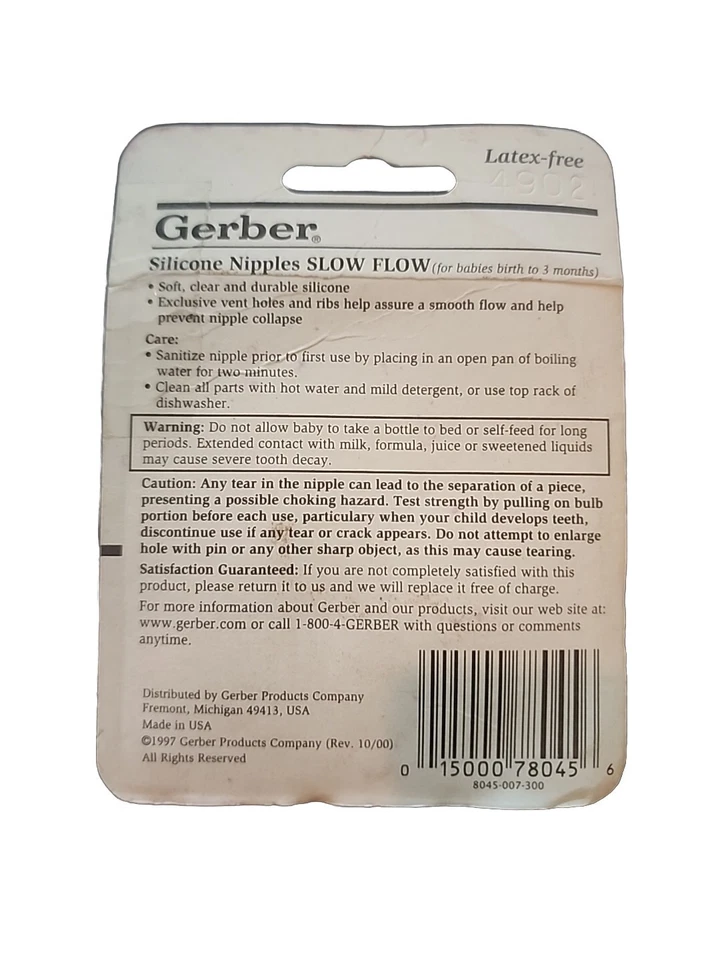 Vtg Gerber Bottle Nipples 78045 Slow Flow Clear Silicone Nipples 1997 - 2 pack - Image 2 of 2