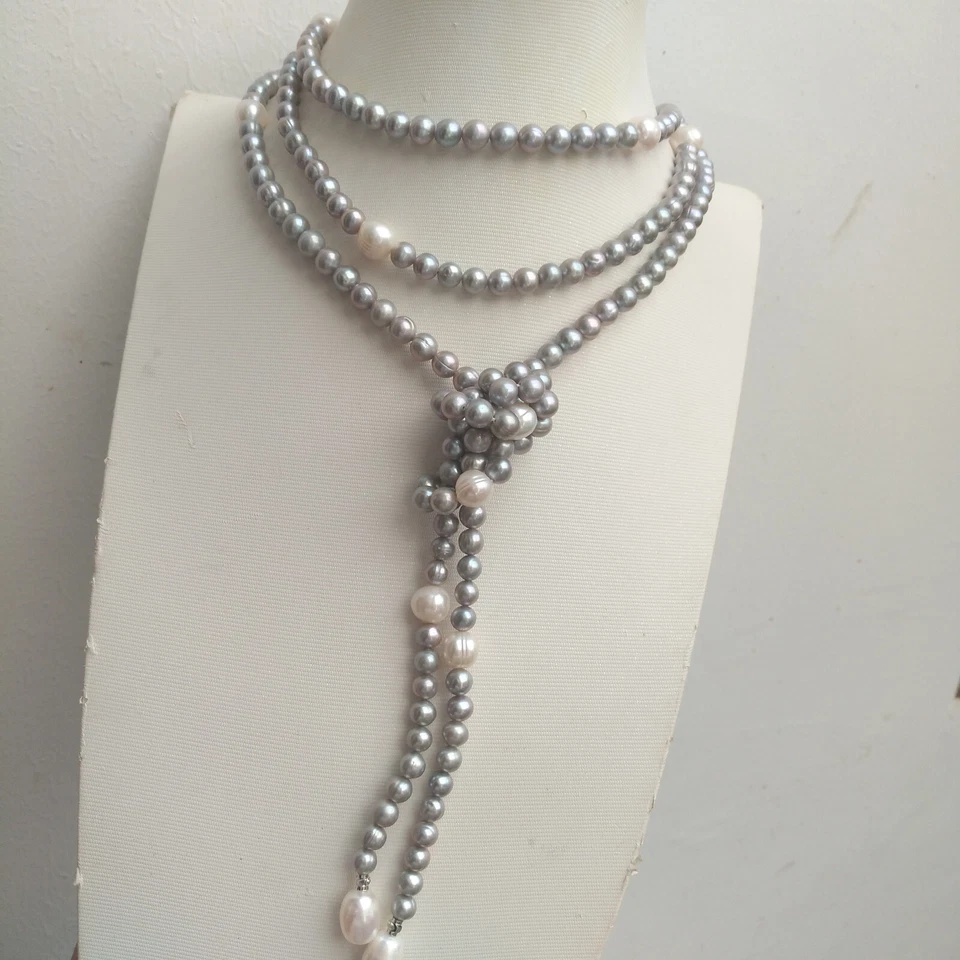 Encantador Collar Colgantes 54" Excelente AAA Mar del Sur Natural Blanco Gris Perla Foto 3 de 4