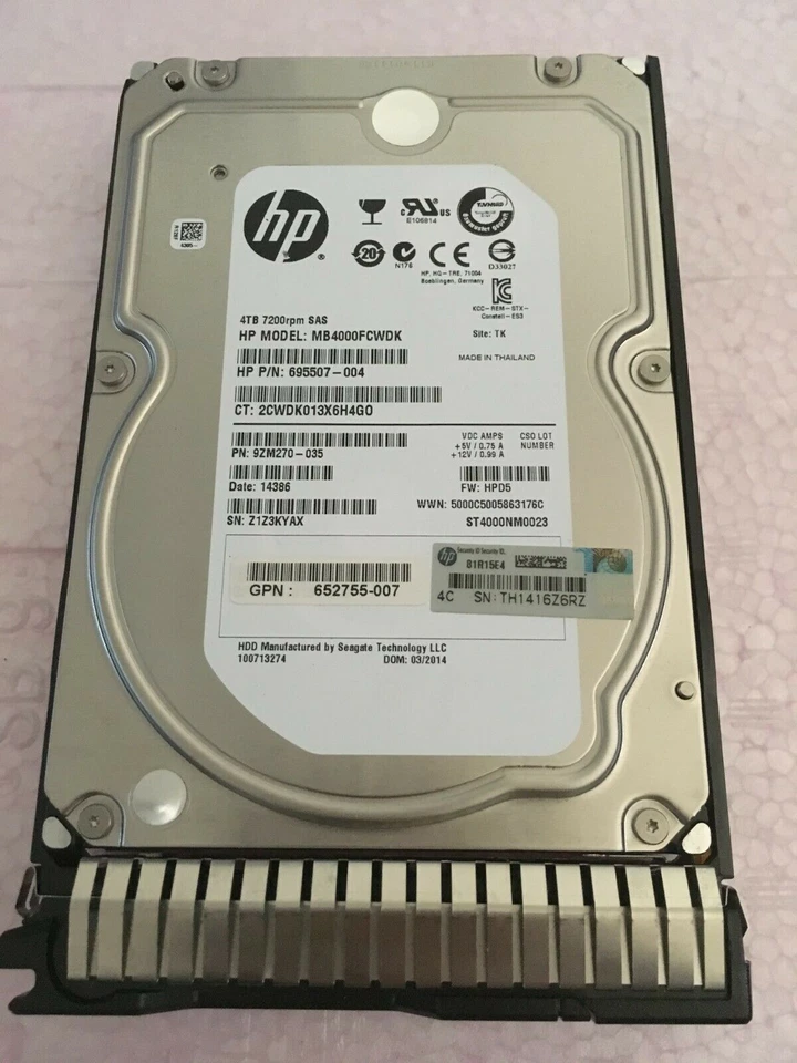 HP 4TB SAS SC HDD 7.2K 6GB 3.5" 695842-001 695510-B21 695507-008 W/ Caddy tray - Image 2 of 3