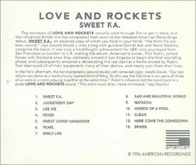 Sweet F.A. by Love and Rockets (CD, Sep-2013, JDC Records) for sale ...
