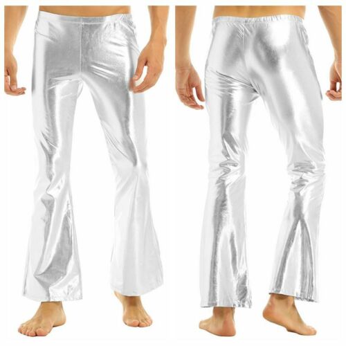 Men's Shiny Sparkle Metallic 70s 60s Vintage Disco Pants Flare Bell Bottom Jeans - Picture 21 of 30