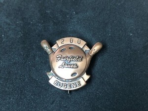 Fairfild Lanes Bowling 200 point game Bowling Vintage Lapel Pin Eugene