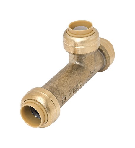SharkBite 1/2 Inch Slip Tee, Push to Connect Brass Plumbing Fitting, Copper and