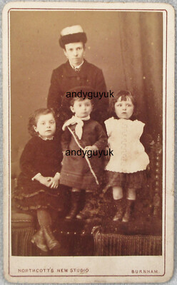 CDV DAME DREI KINDER VON NORTHCOTT BURNHAM SOMERSET ANTIKES FOTO