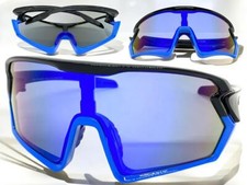 OVERSIZED Wrap Around Biker Fishing Cycling Shield SUN GLASSES Large Blue Frame