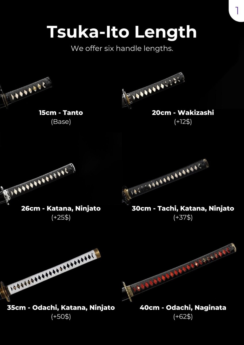 Handle (Tsuka): 5 Sizes for Katana Wakizashi Ninjato Tanto Tachi