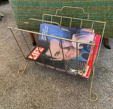 MCM Magazine Flip Through Record Rack Gold Tone Wire Metal Simple V Shape Clean