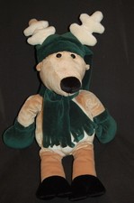 Reindeer Pj's Plush Gift Bag Green Hat Scarf Mittens 20" Stuffed Animal Lovey