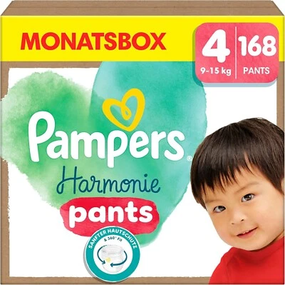 Pampers Harmonie 168 Windeln Pants Größe 4 (9kg-15kg) Monatsbox Baby - NEU