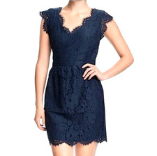 JOIE Lebanon Lace Peplum Dress Women's Size S Cap Sleeve Keyhole Back Navy Blue