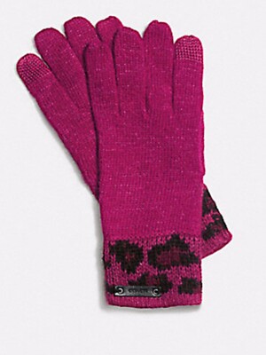 Coach Ocelot Tech Touch Knit Glove F86022 Multicolor Pink New With Tag