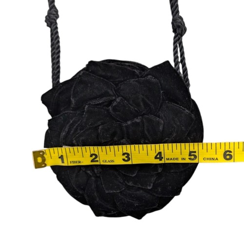 Talbots Kids Crossbody Purse Black Velvet Round Flower Design Rope Strap Bag - Picture 6 of 12