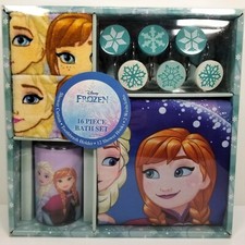 Frozen 16 Pc Bath Set - Shower Curtain, Hooks, Toothbrush Holder, 2 Washcloths