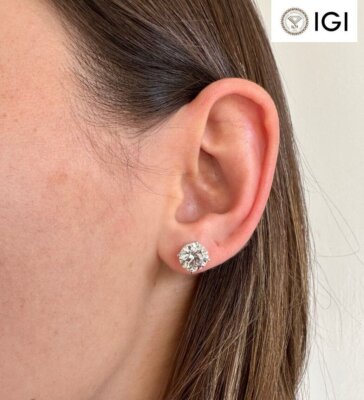 5,00 ctw Lab Grown Diamant Ohrstecker Rund F VS1 in 14K Weißgold Schraubverschluss