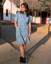 Women's Printed Shirt Dress – Cotton Knee Length, Boho Summer Outfit with Pocket