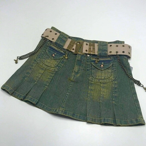 Women’s Playboy Green Vintage Denim Mini Skirt