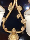 Vintage Italian Gold Wood Toleware Table Lamp Two Light Boudoir Desk Lamp Roses — photo 2