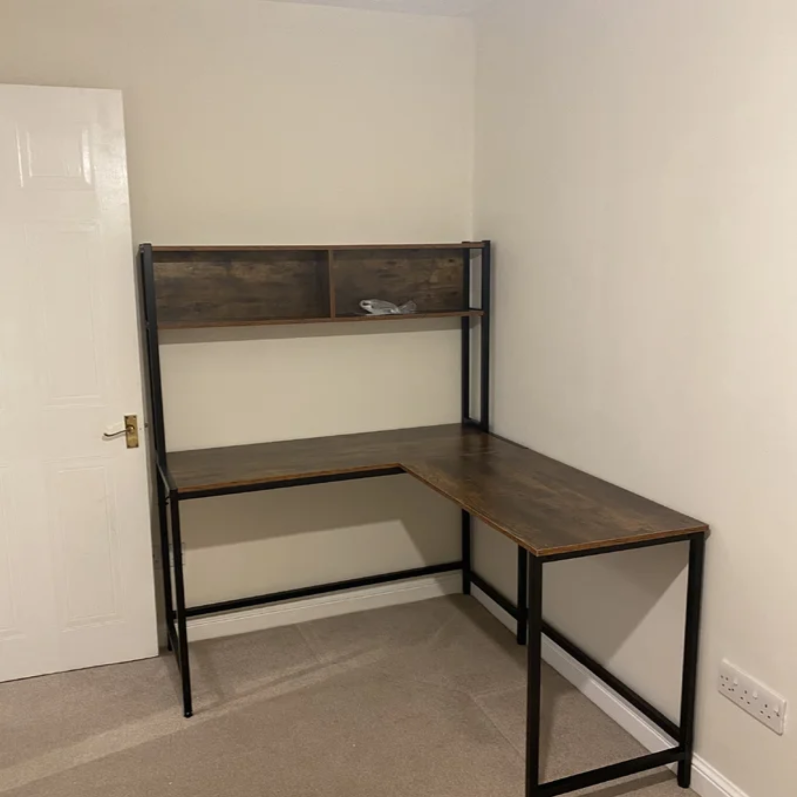 Large Industrial L Shaped Work Desk & Storage Shelf Corner Desk Home