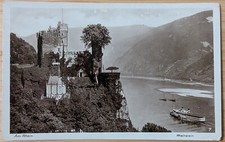 1940s Unposted RPPC Postcard Burg Rheinstein Castle on the Rhine Ships Germany