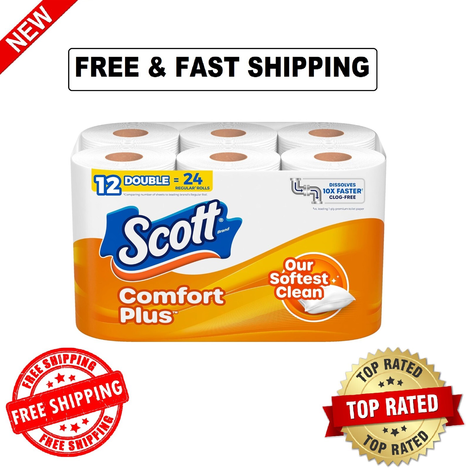 Scott ComfortPlus Toilet Paper, 12 Double Rolls,231 Sheets per
