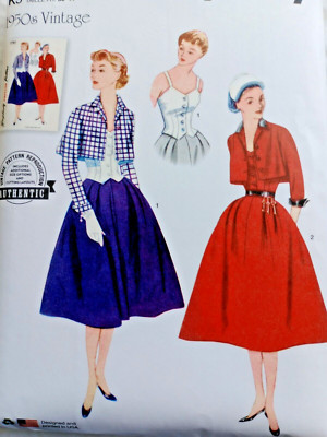 Simplicity Pattern Reissue Vintage 1950s Corset Top, Bolero Jacket & Skirt S3116