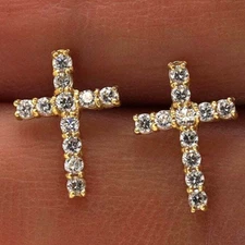 14K Yellow Gold 0.50Ct Cross Stud Push Back Earrings