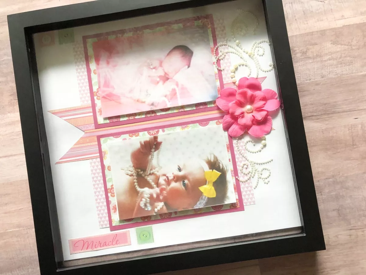 Baby Girl Shadow Box Layout, Baby Girl Scrapbook Page, Mother's Day Gift  Idea