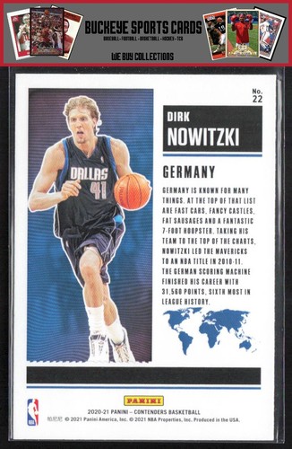 2020 Panini Contenders Bilet międzynarodowy Red Dirk Nowitzki #22 - Zdjęcie 2 z 2