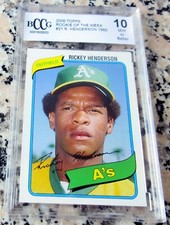 RICKEY HENDERSON Topps Rookie Of The Week BGS BCCG 10 Mint or Better A's HOF $$