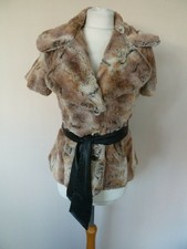 Rinascimento Brown Beige Faux Fur Short Sleeve Giacca Jacket Size S Uk 10 Vgc