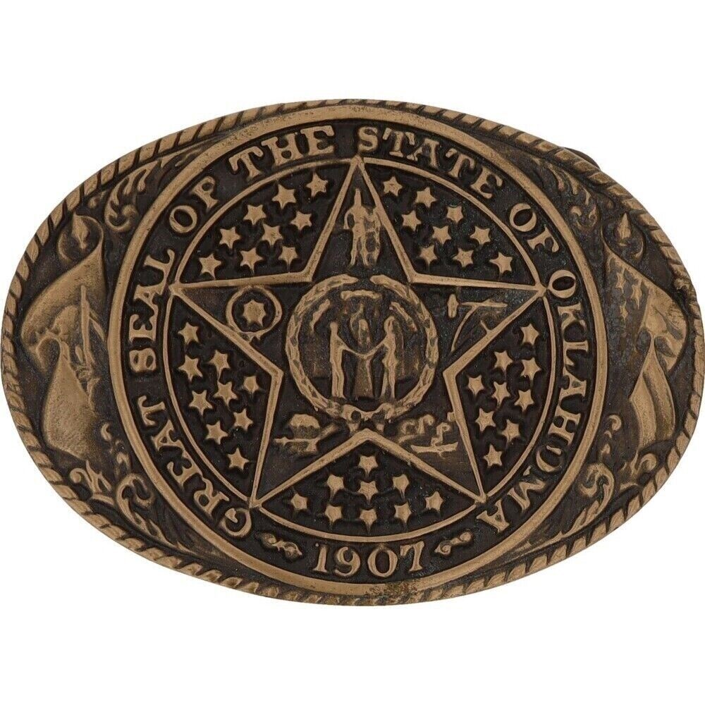Brass Oklahoma State Seal Cowboy Western Cowgirl OK 90s NOS