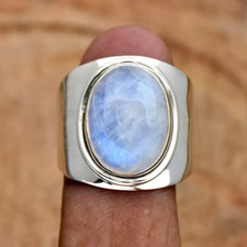 Natural Moonstone Solid 925 Sterling Silver Band Statement Ring All Size RT-169