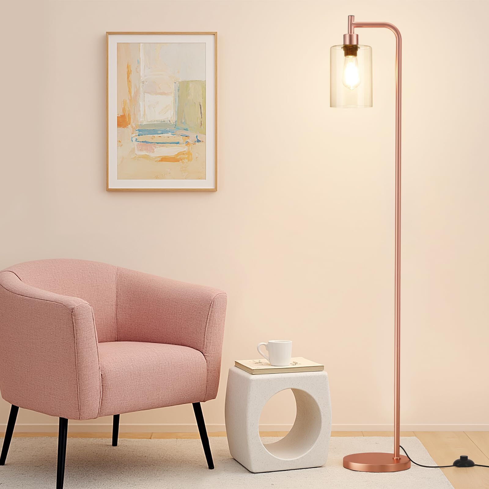 Industrial LED Floor Lamp with Clear Glass Shade - Modern Standing Light-image