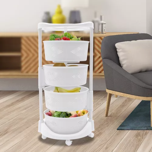 Fruit Basket for Kitchen with 5 Lockable Casters 4 Tier Fruit and Vegetable Rack