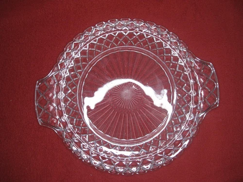 CRYSTAL WATERFORD WAFFLE DEPRESSION GLASS 10"  PLATTER /CAKE PLATE WITH HANDLES