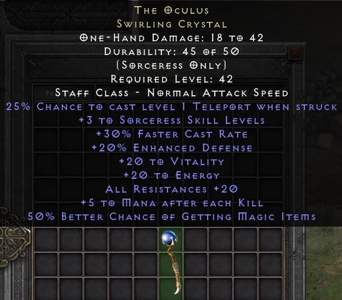 The Oculus Unique Sorceress Orb Occy - D2R Diablo II Resurrected PC Xbox PS4 PS5