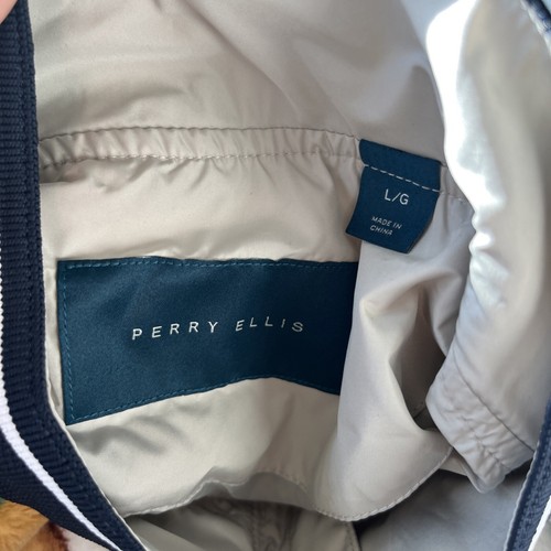Men’s Perry Ellis Tan Blue Trim Water Resistant Windbreaker Jacket Large 14 - Picture 3 of 3