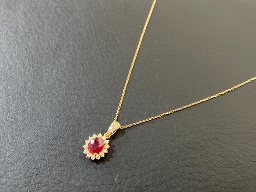 18k Yellow Gold Oval Ruby Diamond Pendant Necklace 17 Inches - Picture 4 of 11