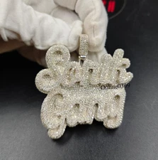 Mens Custom Sonik Gang Name Cage Back Pendant Moissanite & Cubic Zirconia Silver