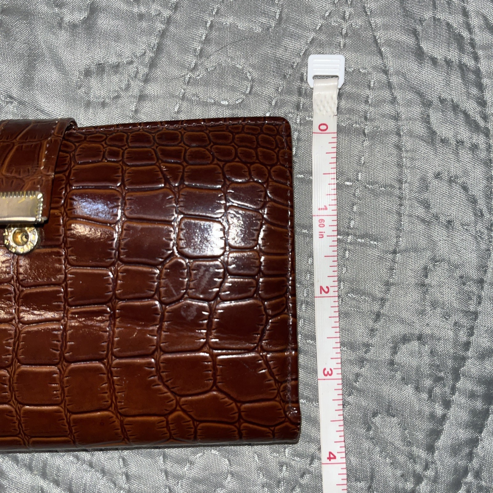 Croc Embossed Bifold Wallet Women Snap Closure Medium Size Cardovan Brown