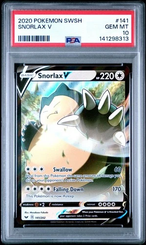 2020 POKEMON SWORD & SHIELD #141 SNORLAX V PSA 10