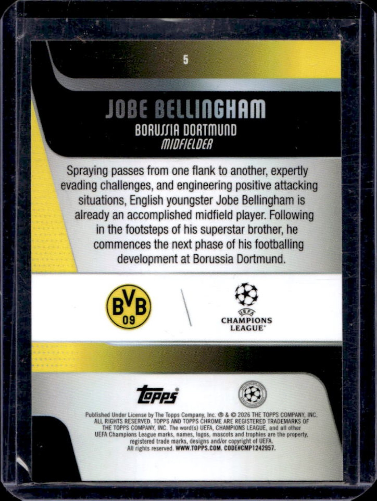 2025-26 Topps Chrome UEFA Jobe Bellingham RC Rookie #5 Dortmund view 2