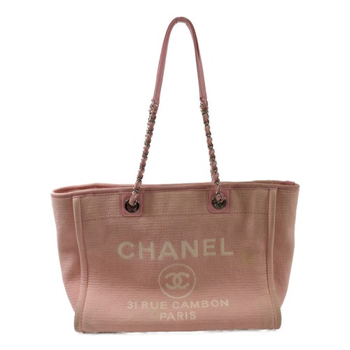 CHANEL SHW Deauville Tote Small Chain Tote Bag Canvas Pink