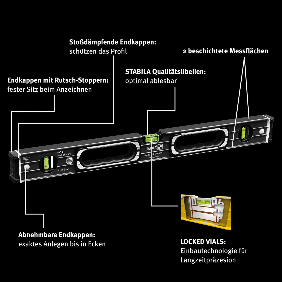 Stabila Dark Shadow 2 Piezas Tipo 196-2 Spirit Level Set 60cm y 120cm