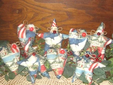 Country Blue Patriotic Christmas 4 Hearts 4 Stars Tree Ornaments Wreath Accents