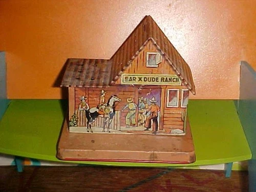 Vintage Tin Litho Marx Type BAR X DUDE RANCH Metal Toy w Orig 29c Price Stamp!