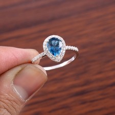Blue Topaz Ring, 925 Sterling Silver, London Blue Topaz, Halo Ring, Silver Ring