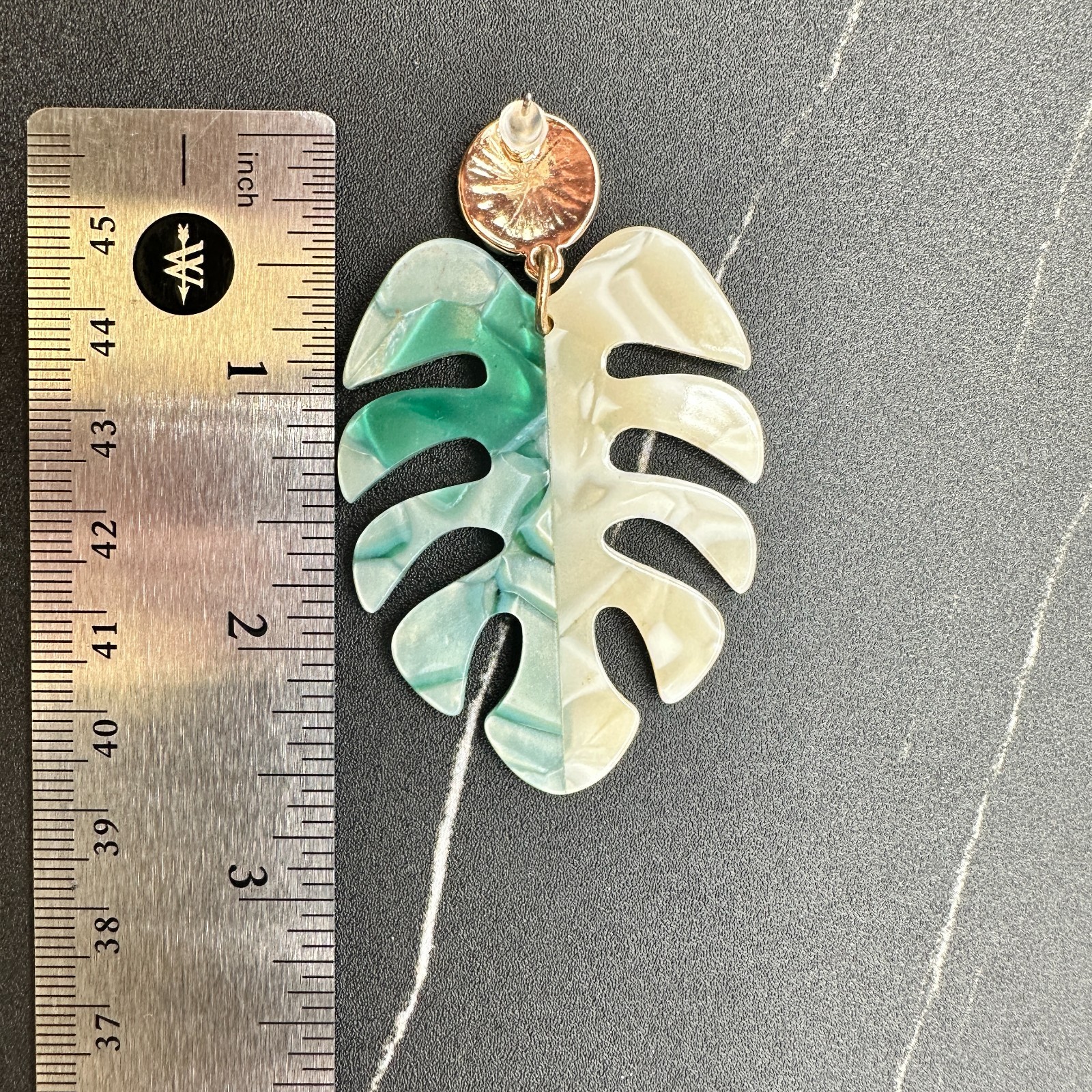 Acrylic Monstera Leaf Statement Earrings Green Cr… - image 12