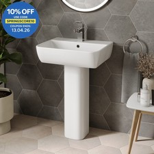 Full Pedestal Basin Sink Freestanding Modern Bathroom Ceramic White Gloss