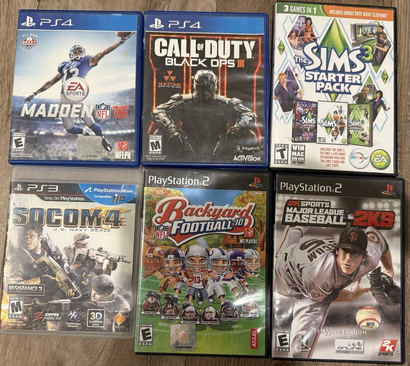 EA Sports/Activision Mixed Lot Games PS4/PS3/PS2/PC Madden, COD, Sims + Cases